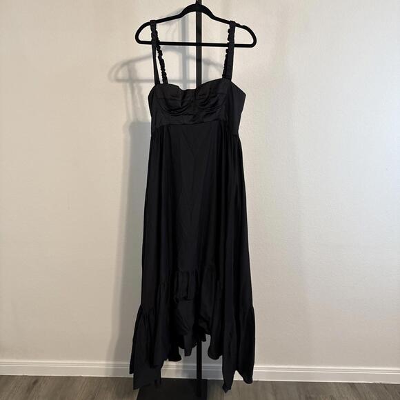 Anna October Snowdrop Bustier Ruched Strap Ruffle Hem Black Maxi Dress (Sz: LG) - Picture 2 of 13